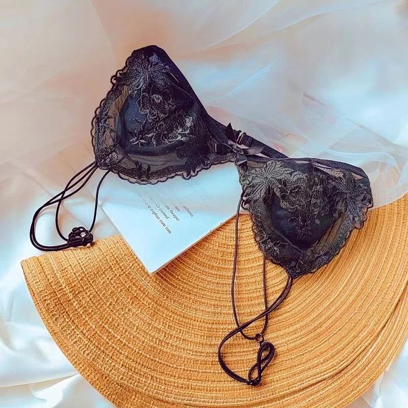 SP&CITY French Triangle Cup Lace Bra Without Steel Rings Thin Mesh Transparent Sexy Underwear Set Female Embrodiery Lingerie