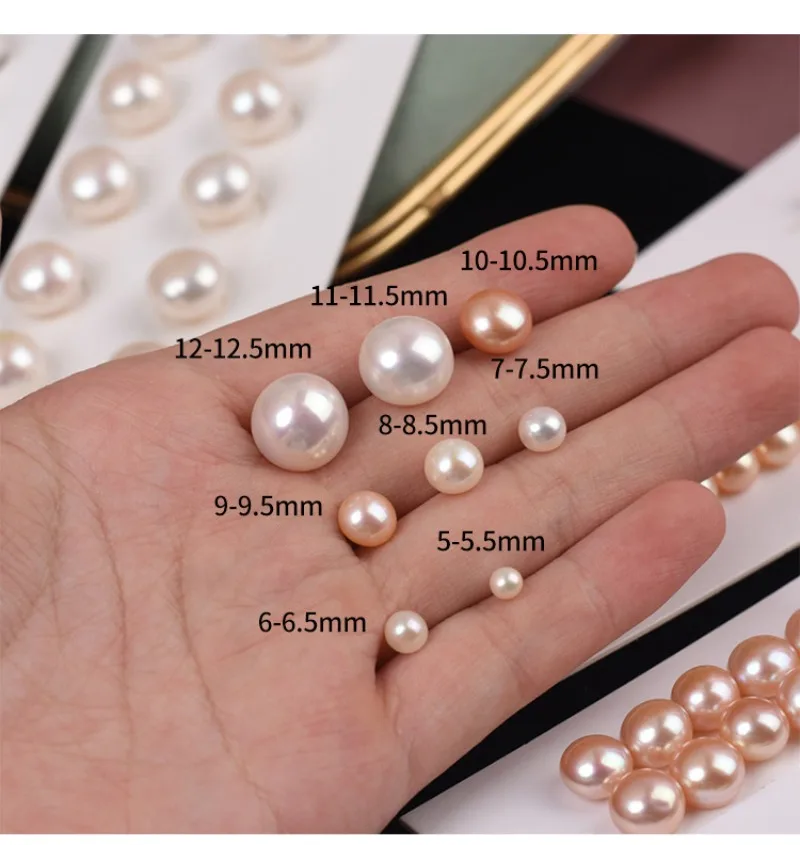 Wholesale 4-10mm Natural Freshwater Pearl Earrings Accessories Dome Beads Round Button Half Drilled Hole DIY for Stud Earring