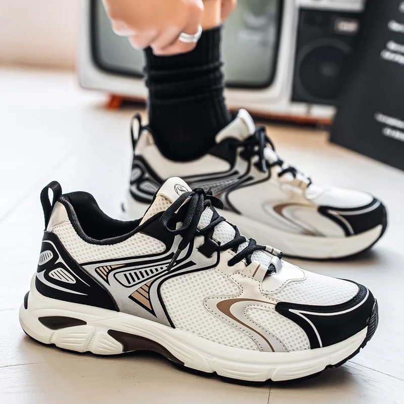 Zapatillas Deportivas Unisex Modernas y Robustas Estilo Dad Sneakers | Zapatos Retro Plateados Negros para Pareja | Zapatos casuales de plataforma con malla transpirable
