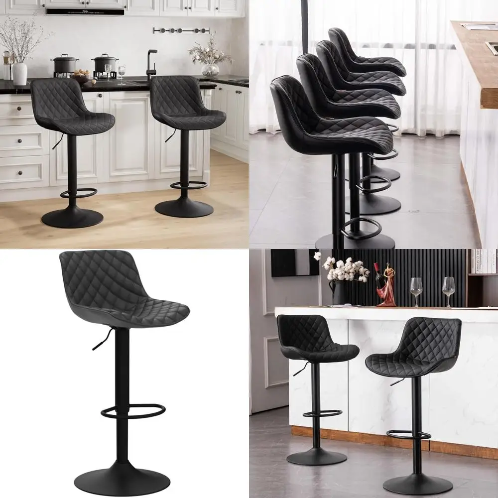 مجموعة مقاعد بار من الجلد الصناعي قابلة للتعديل مكونة من قطعتين مع ظهر مبطن لارتفاع العداد، طراز ماسي #1