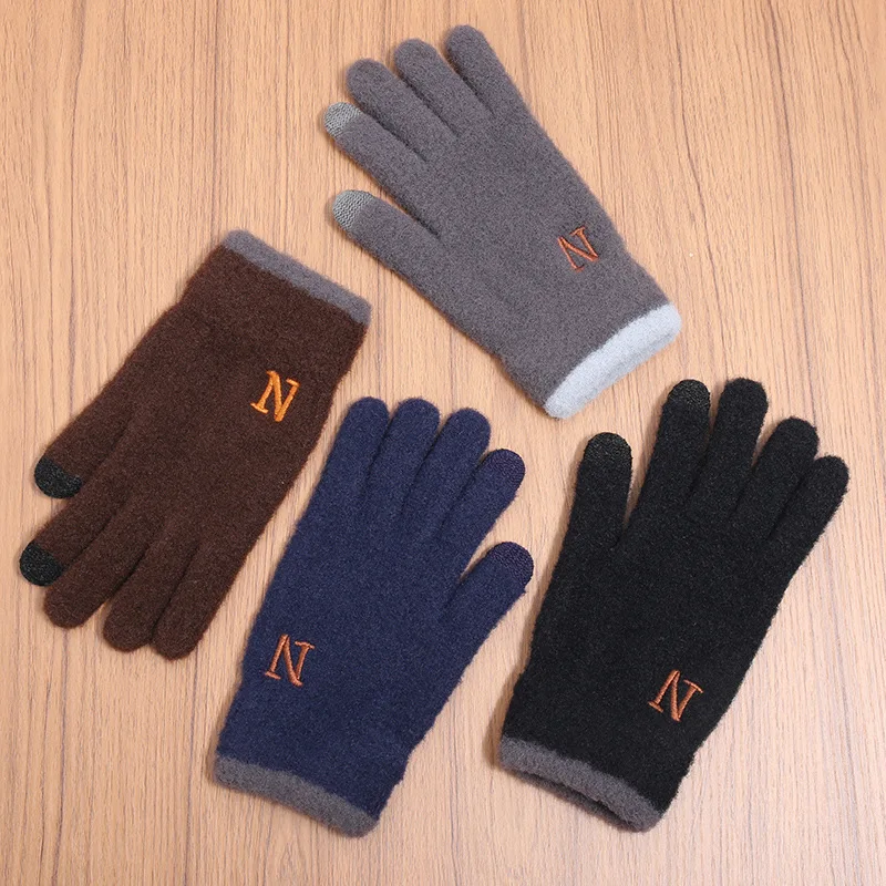 

New Winter Men's Plus Velvet Thick Warm Touch Screen Knitted Gloves for Men Outdoor Travel