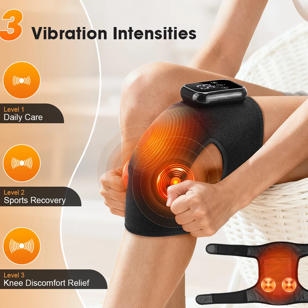 

Electric Knee Massager Elbow Knee Brace 3 Gears Massage Vibration 3 Levels Joint Heating Massage Device with Adjustable Strap