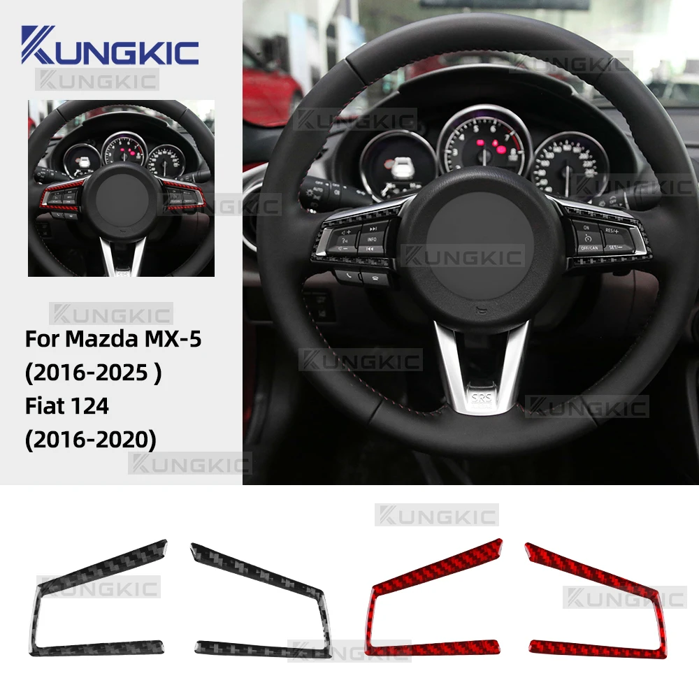 ملصق زر عجلة قيادة السيارة من ألياف الكربون الناعمة لسيارة Mazda MX-5 MX5 Miata Roadster ND ND2 MK4 2015-2025/Fiat 124 2016-2020