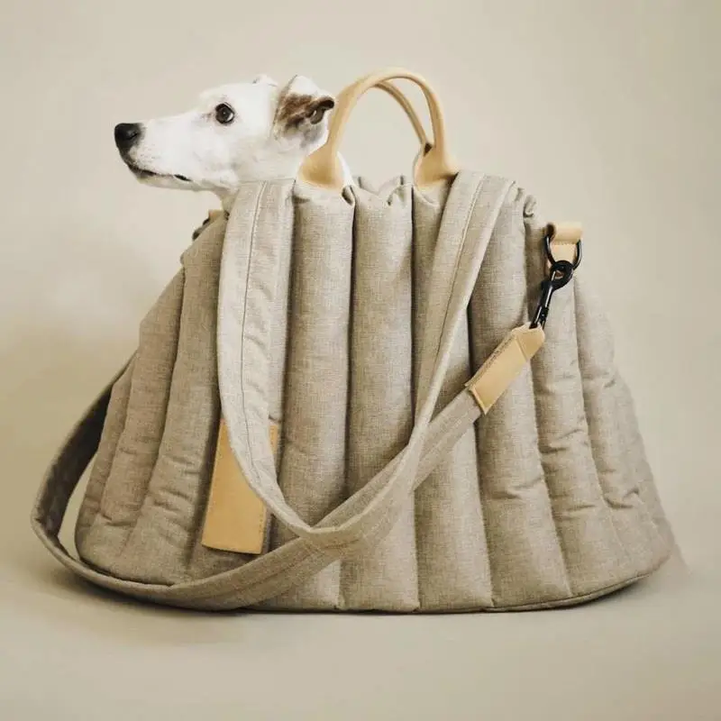 Striped Lamb Wool Insulated Portable Pet Bag Outdoor Crossbody Pet Bag For Cats And Dogs