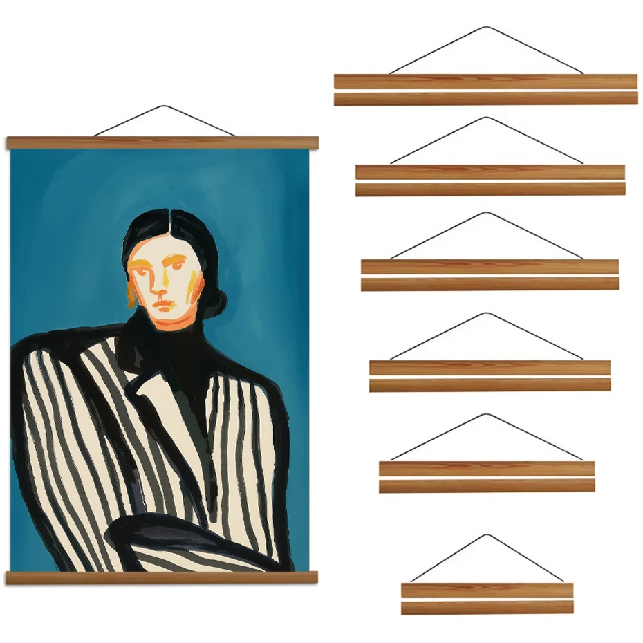 21-50cm Teak Pine Wood Magnetic Painting Frame Wood Photo Frame Painting Canvas Poster Frame Canvas Frame Art Hanger Christmas