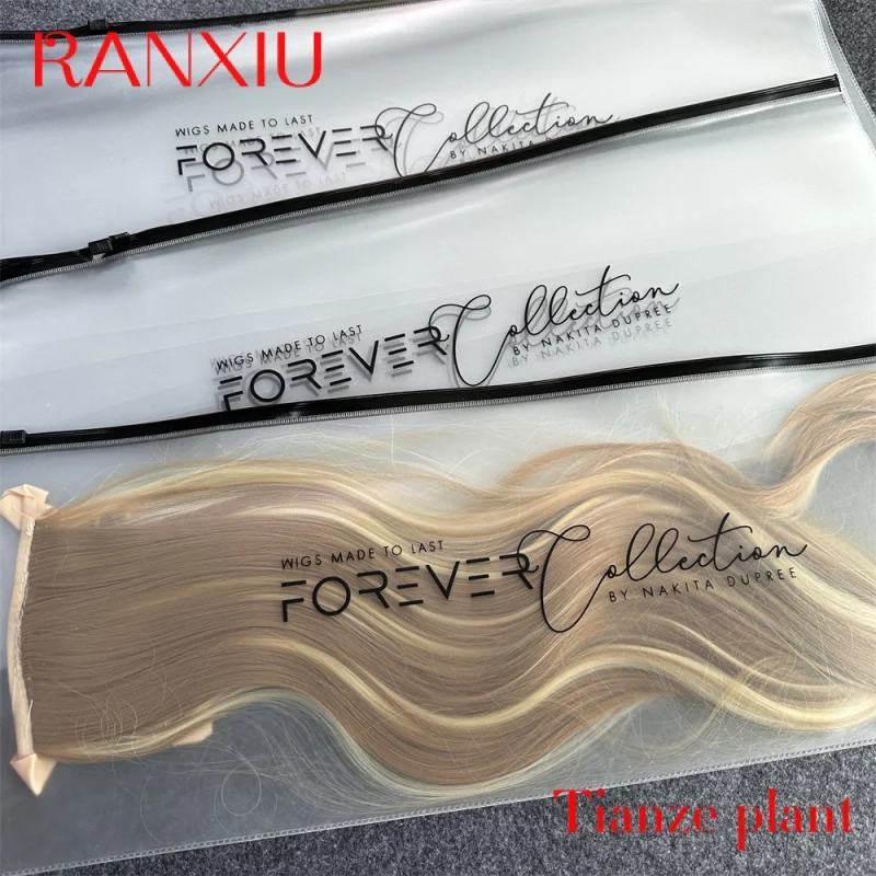 Sacchetti di imballaggio in plastica lunghi con stampa personalizzata di lusso per parrucche per capelli all'ingrosso nuovo sacchetto di estensione dei capelli in Pvc Logo con cerniera a chiusura lampo