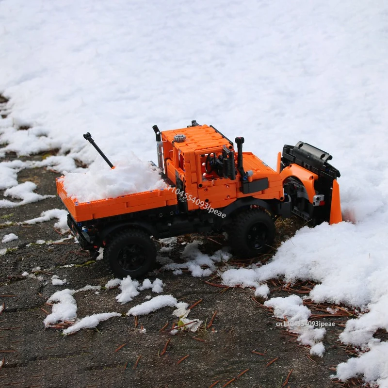 HOT MOC Unimog U1400 Snowplow Truck Building Blocks Model DIY Orange Car Assemble Brick Toy Kids Birthday Gift 1264PCS MOC-92700