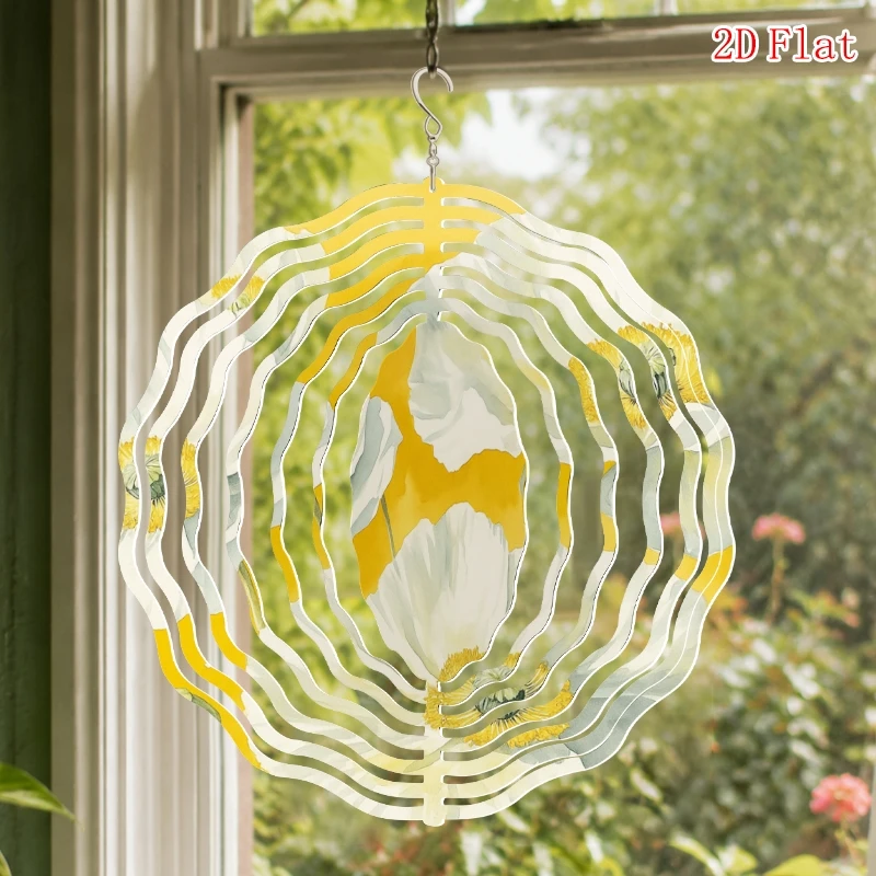 1pc, 360 Rotating Hook Windmill Decoration, Mandala Pattern Metal 3D Rotating Wind Chime with Outdoor Garden