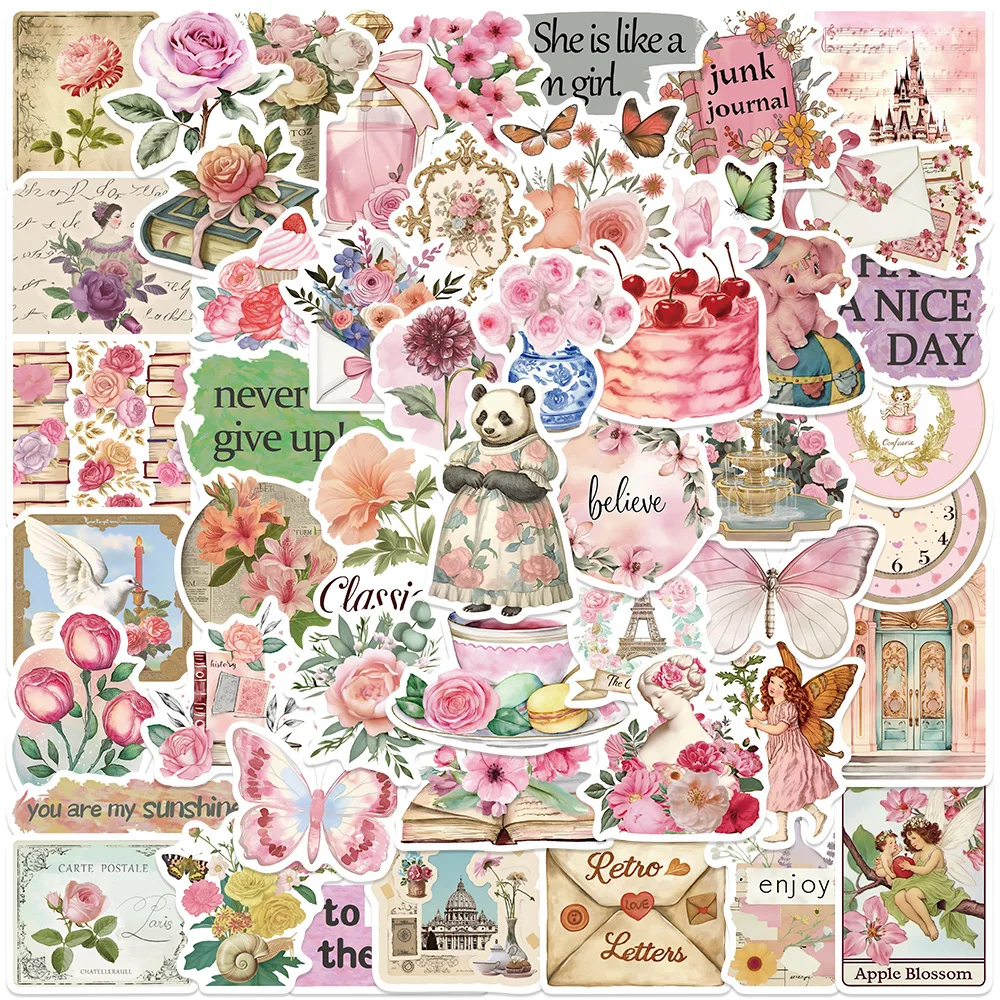 10/50PCS Retro Pink Collage Doodles Stickers Cartoon Graffiti Decals Toy Gift Creative DIY Water Cup Stationery Box Guitar Diary