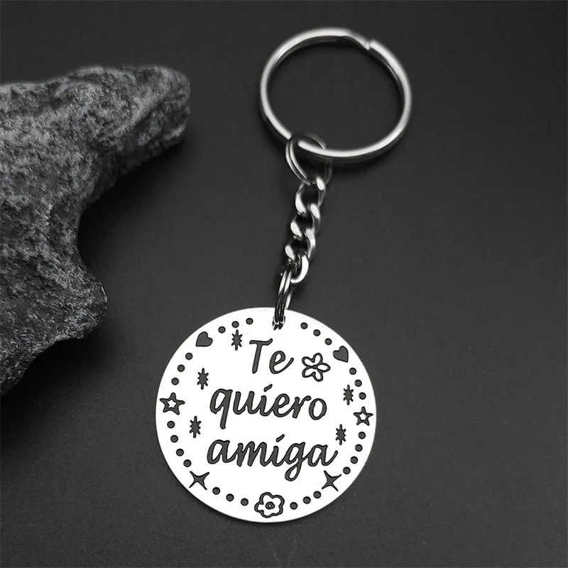 Love U My Friend Te quiero amig Keychain Women Men Stainless Steel Silver Color Flower Heart Star Friendship Keyring Jewelry