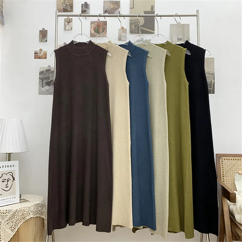 

Женское трикотажное платье-чехол без рукавов, однотонное облегающее платье трапециевидной формы с широким подолом, лето 2023