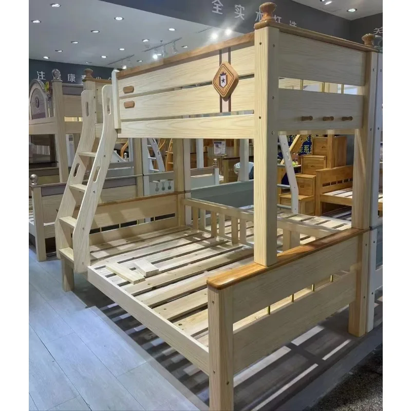 

Современная двухъярусная кровать-замок для девочек из массива дерева с горкой, лестницей и местом для хранения