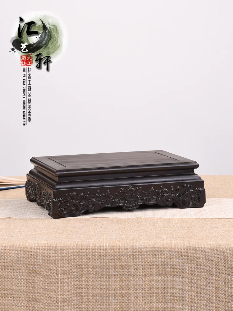 

Подставка для бонсай из африканского черного эбенового дерева с волнообразным узором, удлиненная прямоугольная, с деревянным подносом на высокой подставке в стиле античной бронзовой котлыны