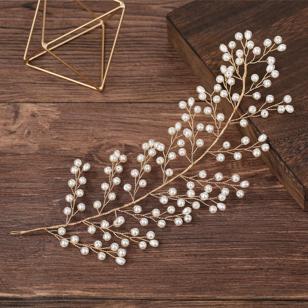 

Shining Hoop Copper Wire Pearls Reusable Thin Thick Hair Comfortable Wedding Party Banquet Birthday Accessories Leaf Headband