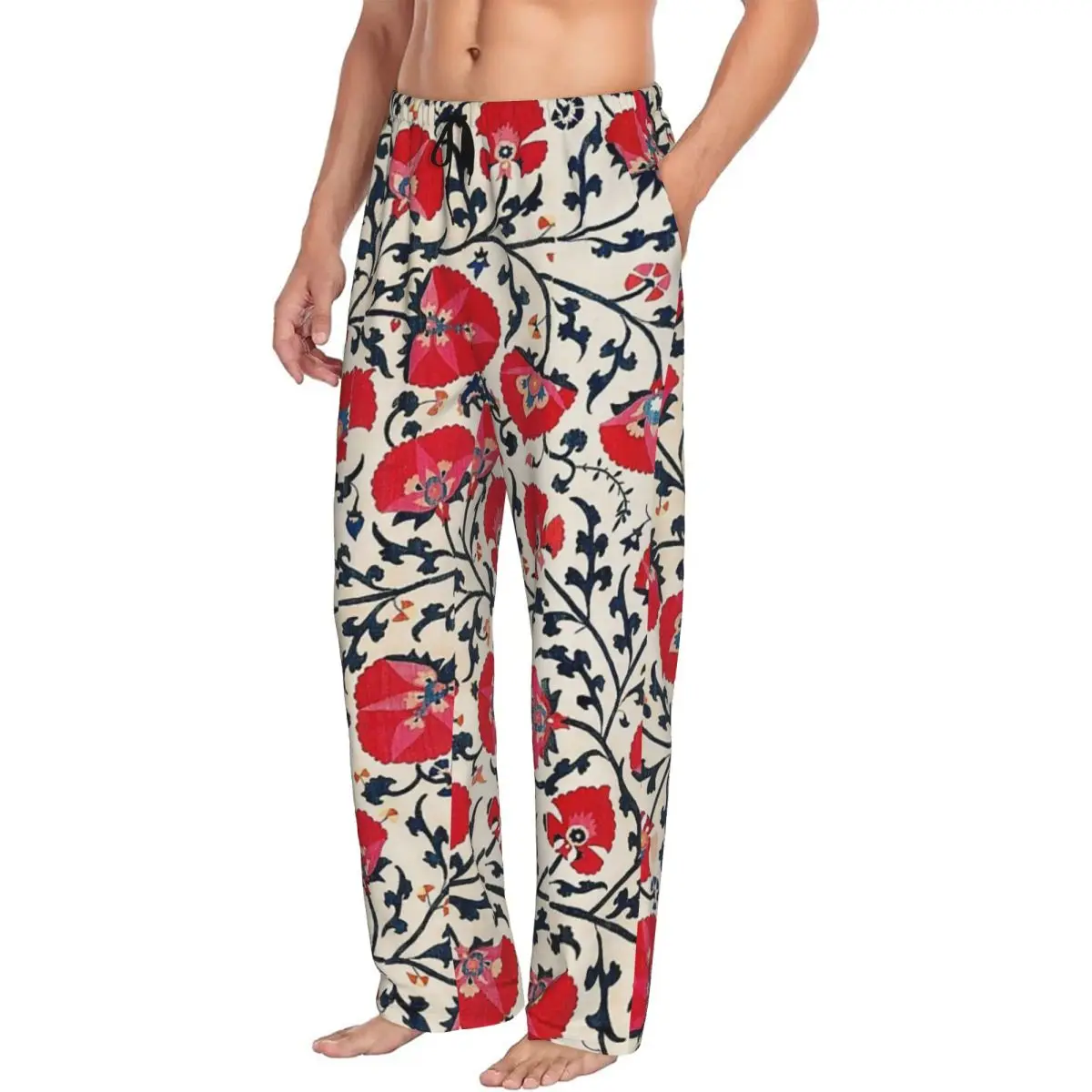 Custom Shakhrisyabz Suzani Uzbekistan Floral Embroidery Print Pajama Pants Men Sleepwear Sleep Lounge Bottoms with Pockets