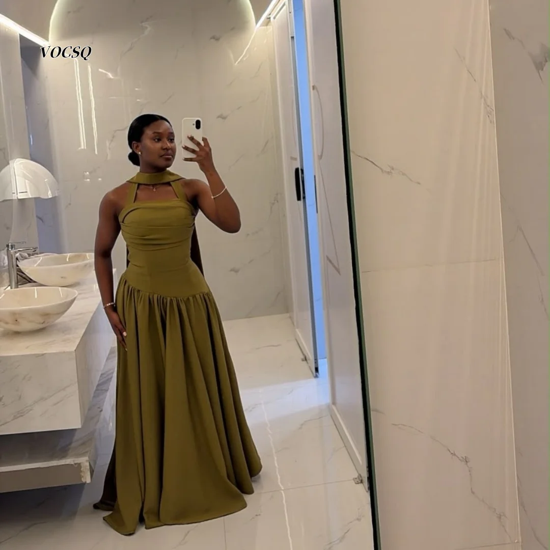 Prom Dress 2026 Olive Green Halter A Line Long Formal Dress Pleated Bodice Floor Length Evening Party Gown For Women Customized