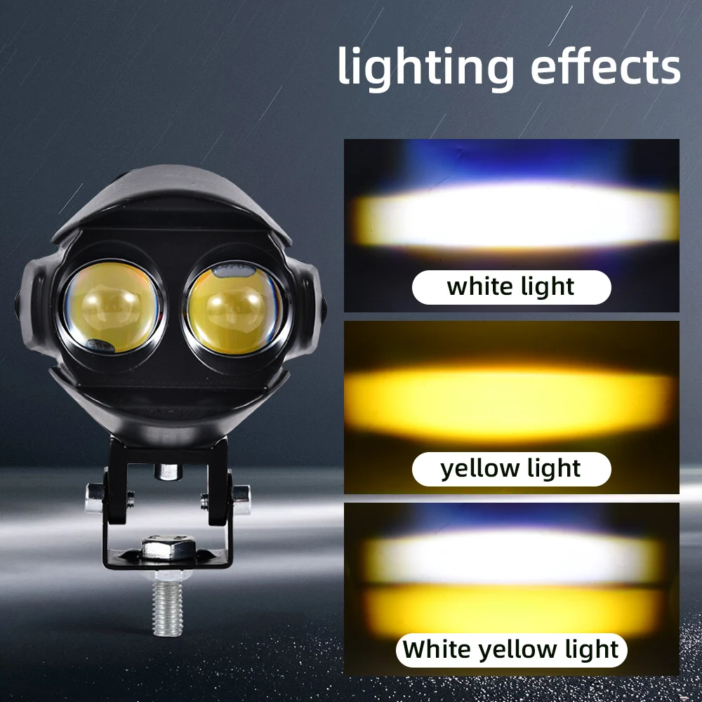Pair 180W Motorcycle Headlight Fog Lights Led Auxiliary Driving Light Spotlight Headlamp Dual Color Flasher Farol Moto Fog Lamp
