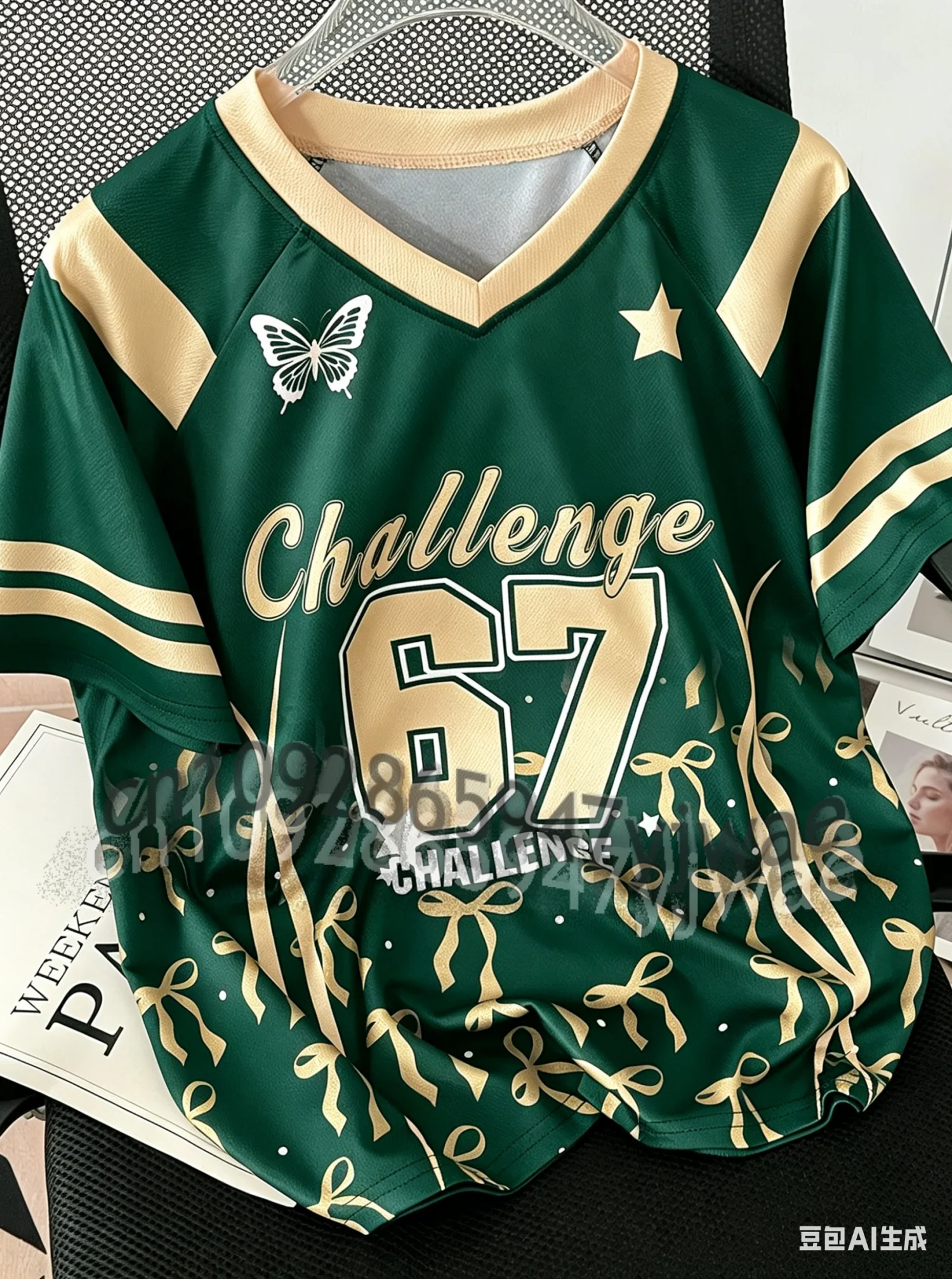 2026 Damen Mädchen Challenge 67 Sport-Team-Uniform Kurzarm T-Shirt Grafik-Tee Baseball-Trikots Gestreiftes Übergrößen-T-Shirt – Detail 3
