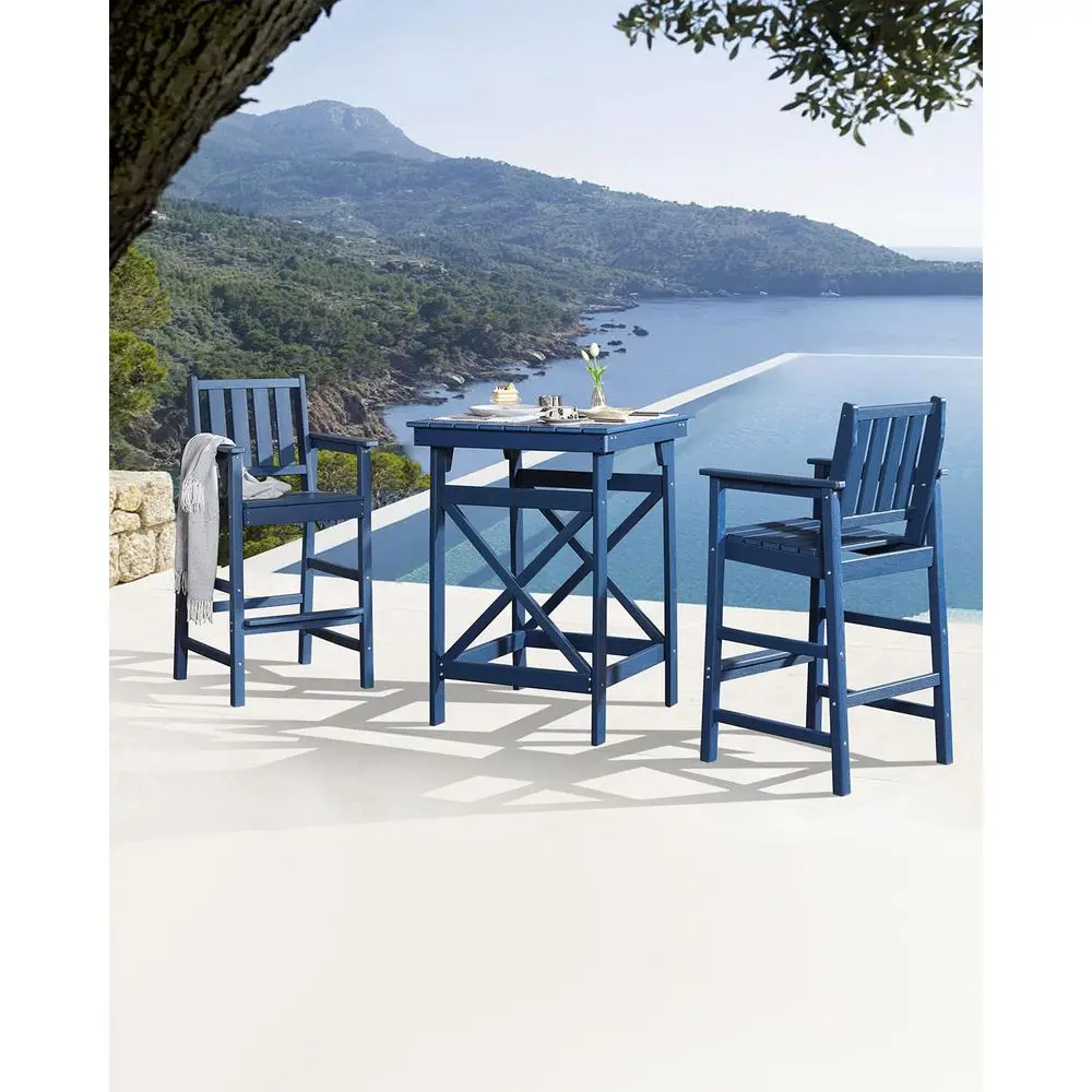 

Adirondack Chairs and Table Set, HDPE Outdoor Bar Sets, All Weather Outdoor Bar Stools Set, HDPE Adirondack Bar Height Chairs a