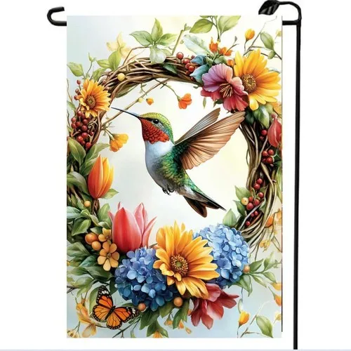 Spring Summer Hummingbird Garden Flag Double Sided, Burlap Seasonal, 12x18 XXQ