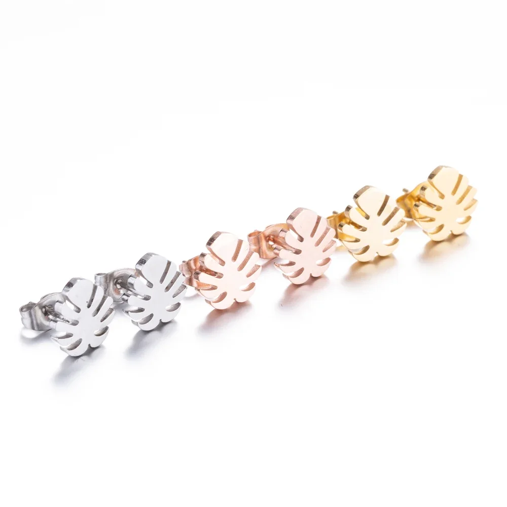 New Fashion Small Tiny Tropical Leaf Earring  Monstera Leaves Ear Stud Plant Wood Brincos Bff Gift 2021 Stainless Steel Jewelry