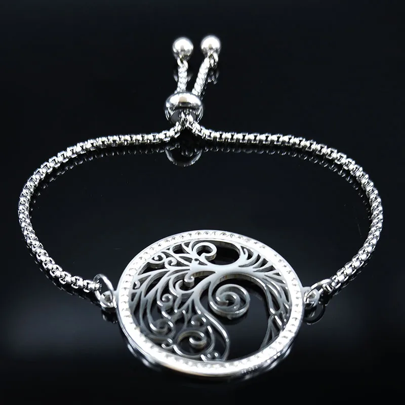 

Tree of Life Crystal Stainless Steel Bracelets Women Silver Color Chain Bracelet pulsera acero inoxidable mujer B18453S02