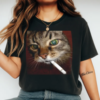 Funny Smoking Cat Meme T Shirt Cigarette Kitty Gen Z Joke Stupid Brainrot Gift Unisex Softstyle Cat Lover Men's Women Top Tee Y2