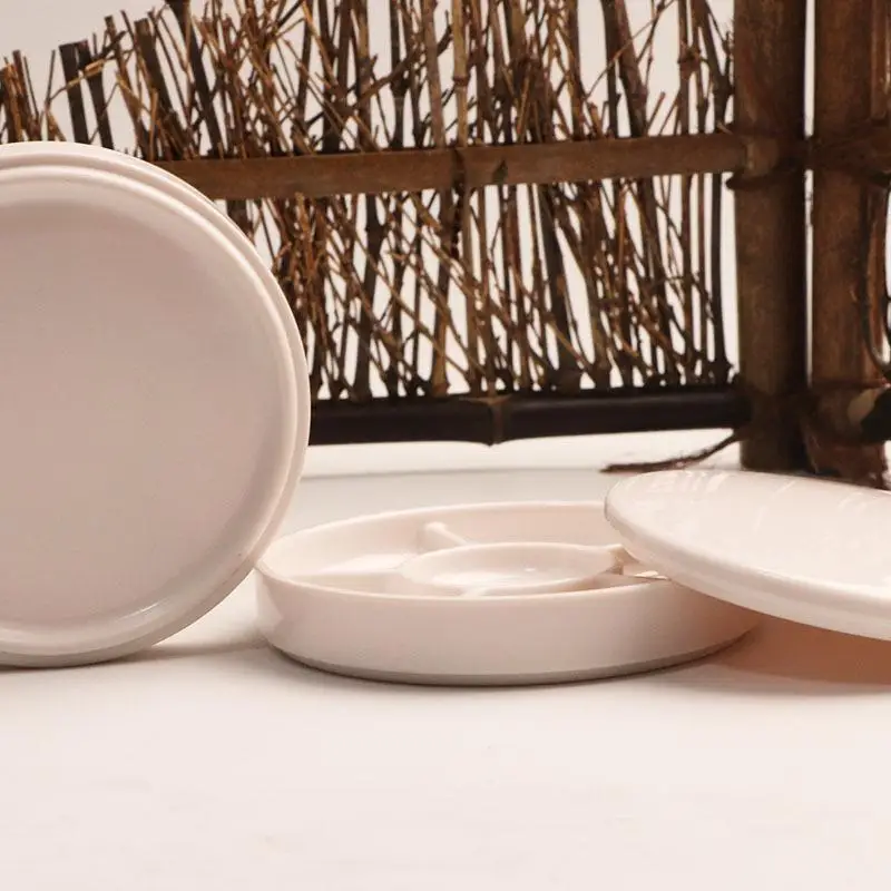 Imitation Porcelain Round Palette With Lid Acrylic Watercolor Painting Multifunctional White Paint Tray Artist Supplies
