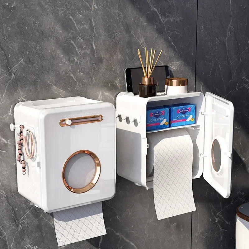 Wall mounted tissue holder multifunctional bathroom storage box drawer roll paper holder storage box paper towel holder