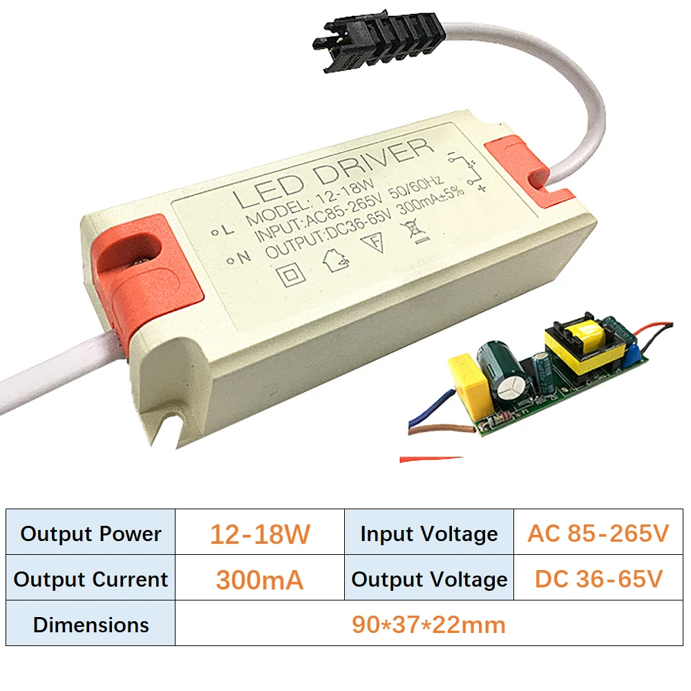 1-3W 4-7W 8-12W 12-18W 18-25W 25-36W 50W 60W Power Supply 85-265V LED Driver Adapter Transformer 300-1800mA For Ceiling Downligh