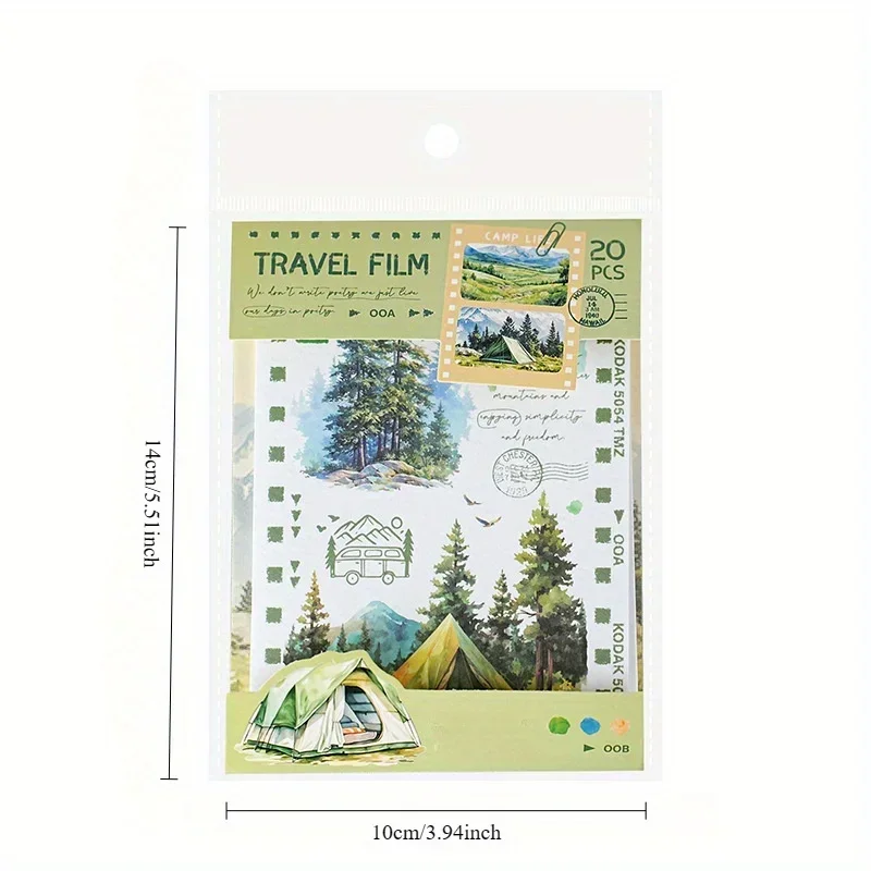 20 листов/упаковка, дорожная пленка INS, стиль, ландшафтный дизайн, альбом для скрапбукинга, мусорный журнал, материал, декоративный коллаж, васи/крафт-бумага, наклейки