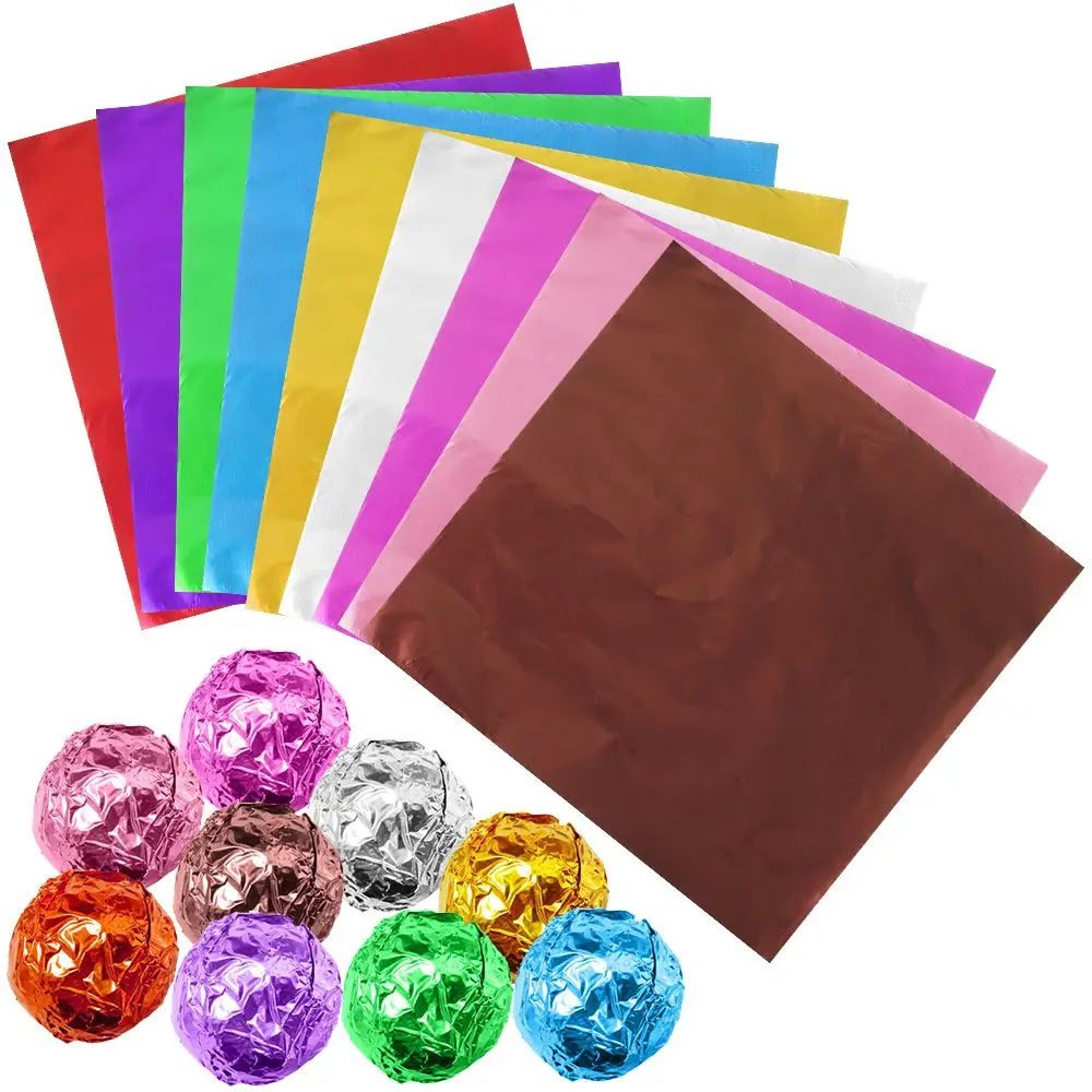 100 sztuk złoty kolor folia aluminiowa cukierki czekoladowe ciasteczka blaszany papier do pakowania DIY metalowe tłoczenie prezent papierowe opakowanie