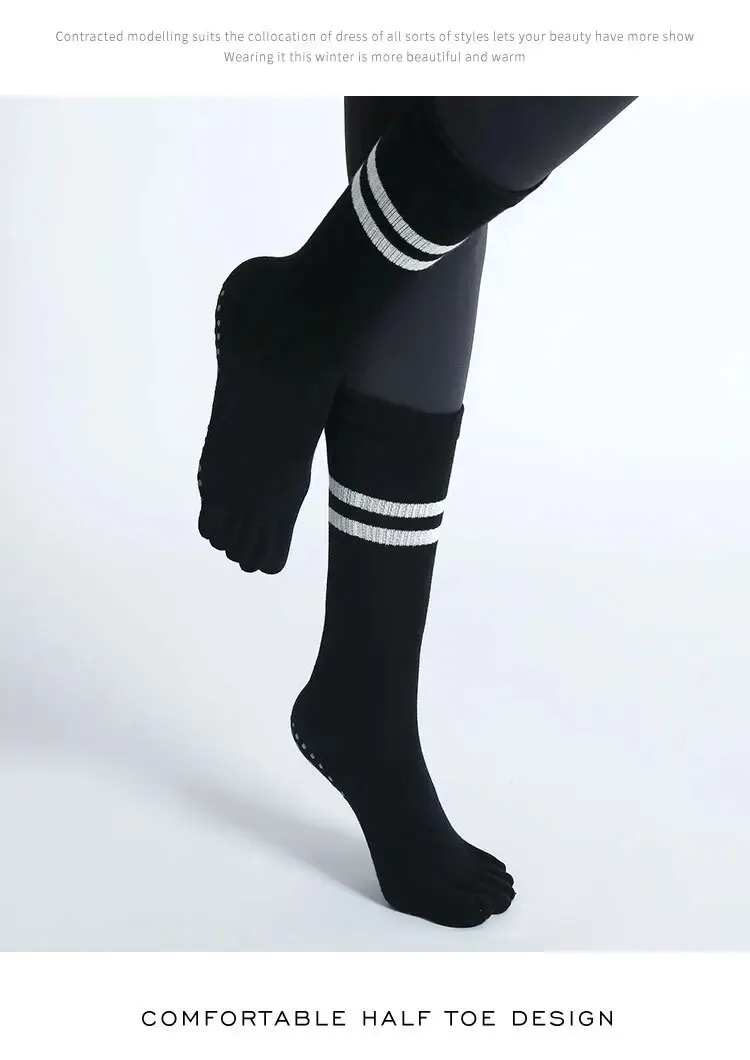 Frauen Atmungsaktive Yoga Socken Mid-rohr Nicht-slip Fünf Finger Pilates Sport Socke Baumwolle Fitness Dance Ballett Indoor boden Socken – Detail 3