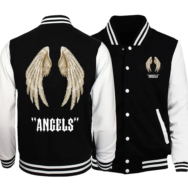 Creative Angel Wings Funny Prints Jacket Hip Hop Comfortable Baseball Uniform Autumn Fleece Coat Casual Warm Women Streetwear