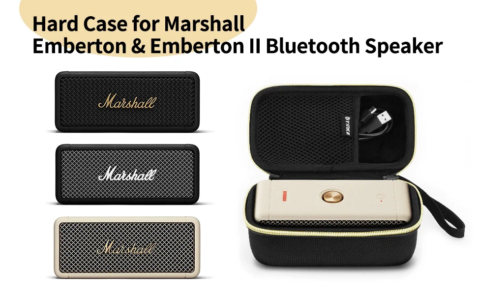 Yinke Hard Case Marshall Emberton II Willen Bluetooth Speaker Portable Travel Carrying Case Protective Storage Bag Mesh Pocket