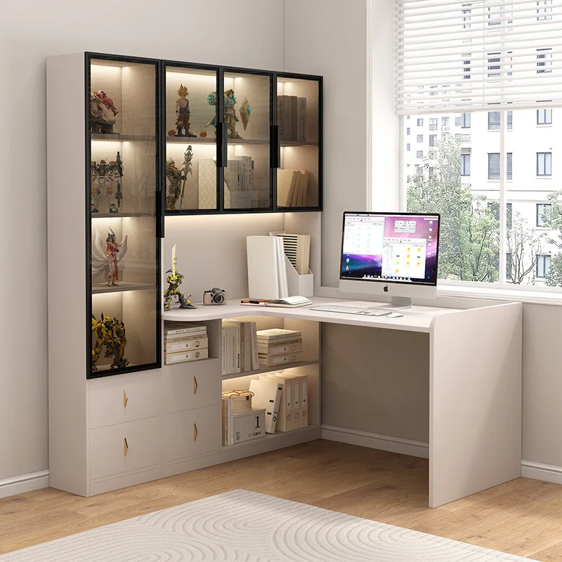 مكتب ورف كتب متكامل، فاخر من الخشب الصلب، منزل حديث، مكتب كمبيوتر مكتبي، مجموعة خزانة