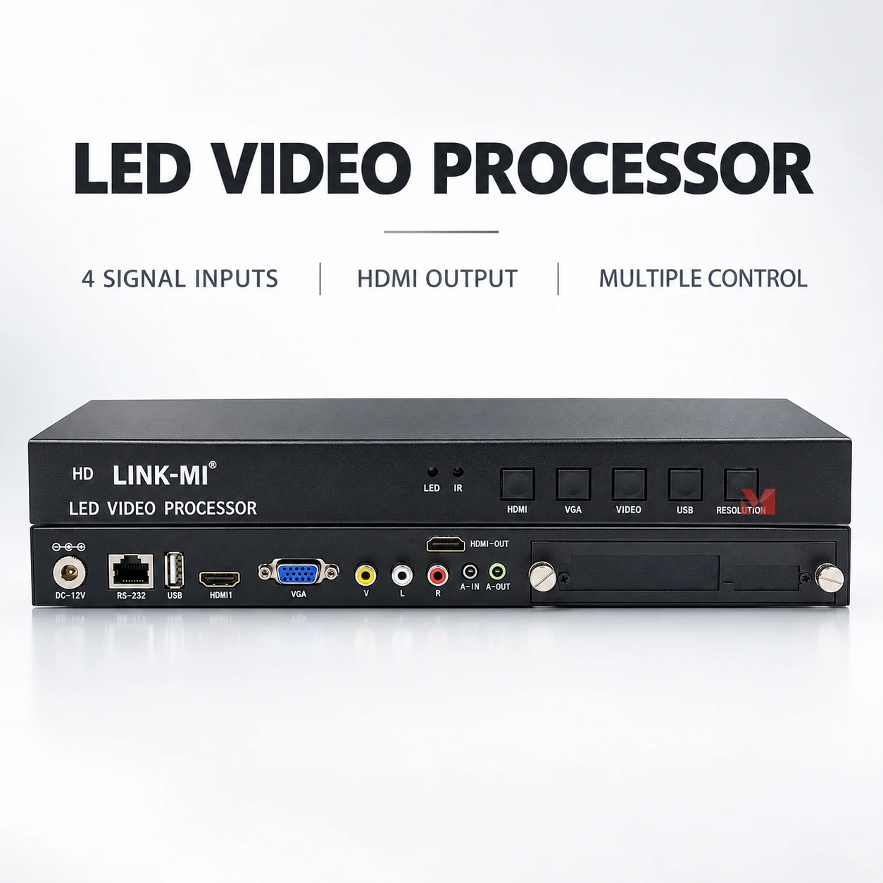 LED Video Processor HDMI VGA USB Composite Input Video Switcher 4 IN 1 OUT RS232 IR Remote LED Display Controller
