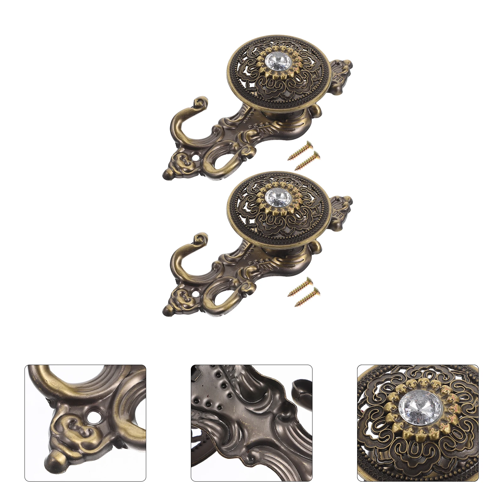 

4pcs Rhinestone Hook Set Vintage Curtain Hangers Decorative Hooks for Drapes Kitchen Wardrobe Creative Hat Accessories