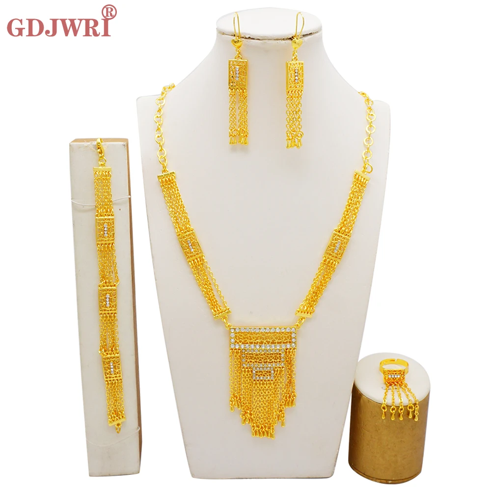 

Dubai Luxury Latest Arabic Jewelry Sets For Women Indian Bridal Long Necklace Set Nigerian Long Chain Wedding Bridal Gifts