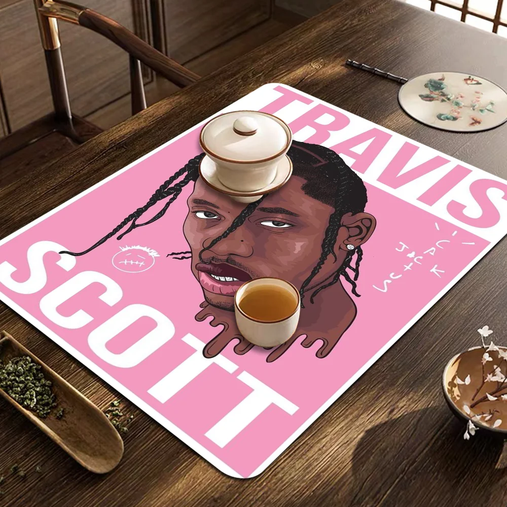 T-Travis S-Scott R-Rodeo Kitchen Drainage Mat Retro Style Dish Drying Pads Absorbent Placemats Drainer Tableware Mats