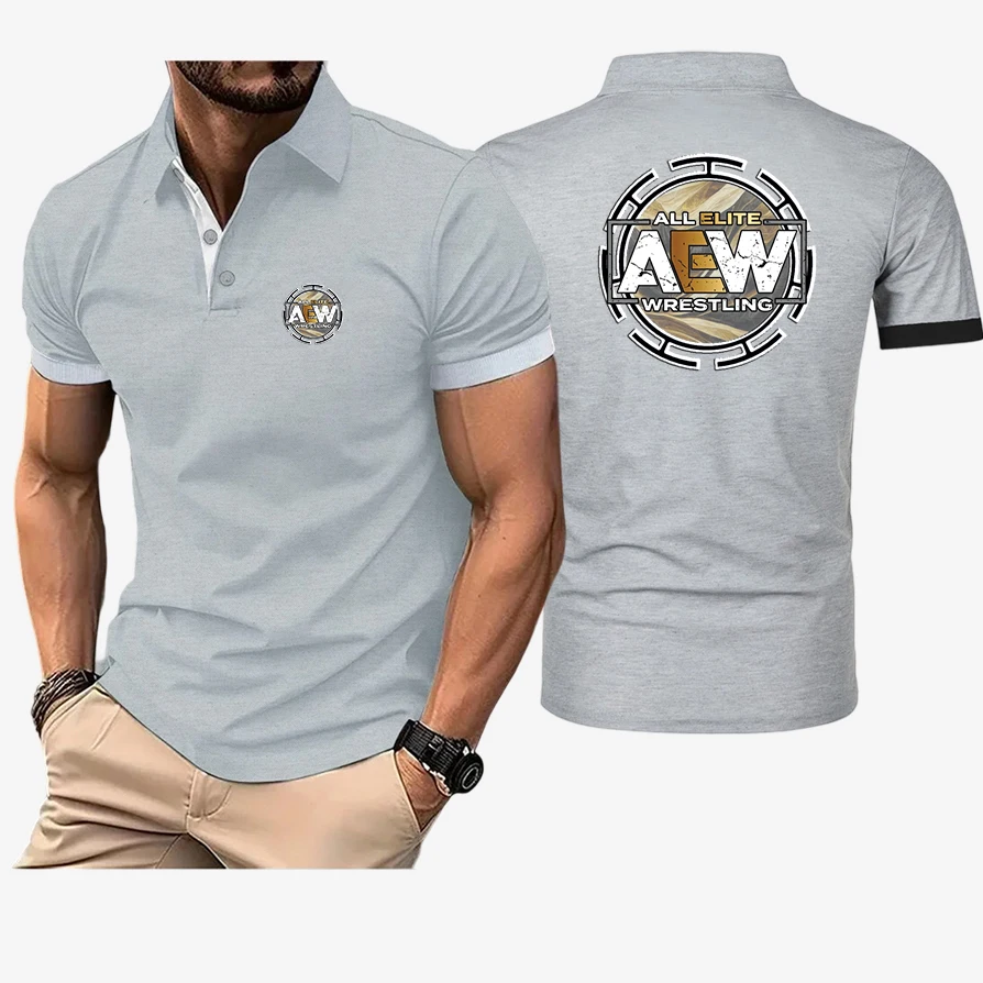 2026 All Elite AEW Wrestling AEW Print Summer New Men's Polo Shirt Short Sleeved Casual Button Daily Harajuku Tops