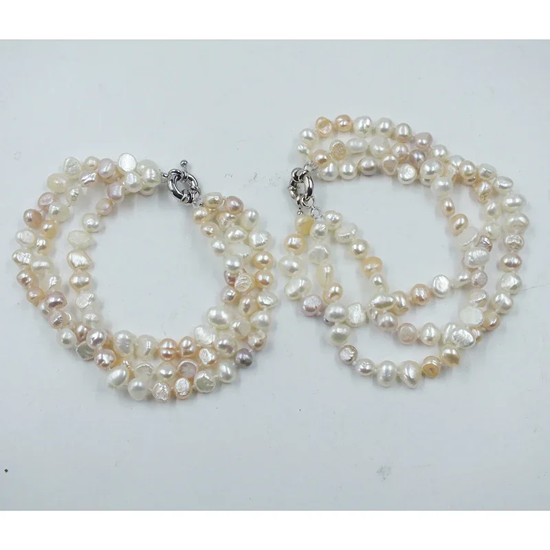 

2 shares. 6MM AAA natural white/pink/purple mixed color baroque pearl bracelet. Charming women's classic jewelry. 8 inches