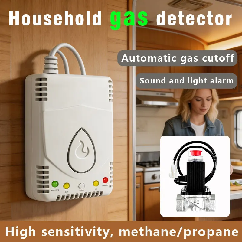 Fixed Combustible Gas Detector, Natural Gas Leakage Detection Device, Automatically Cuts off Gas Supply, Propane, Methane, Safet