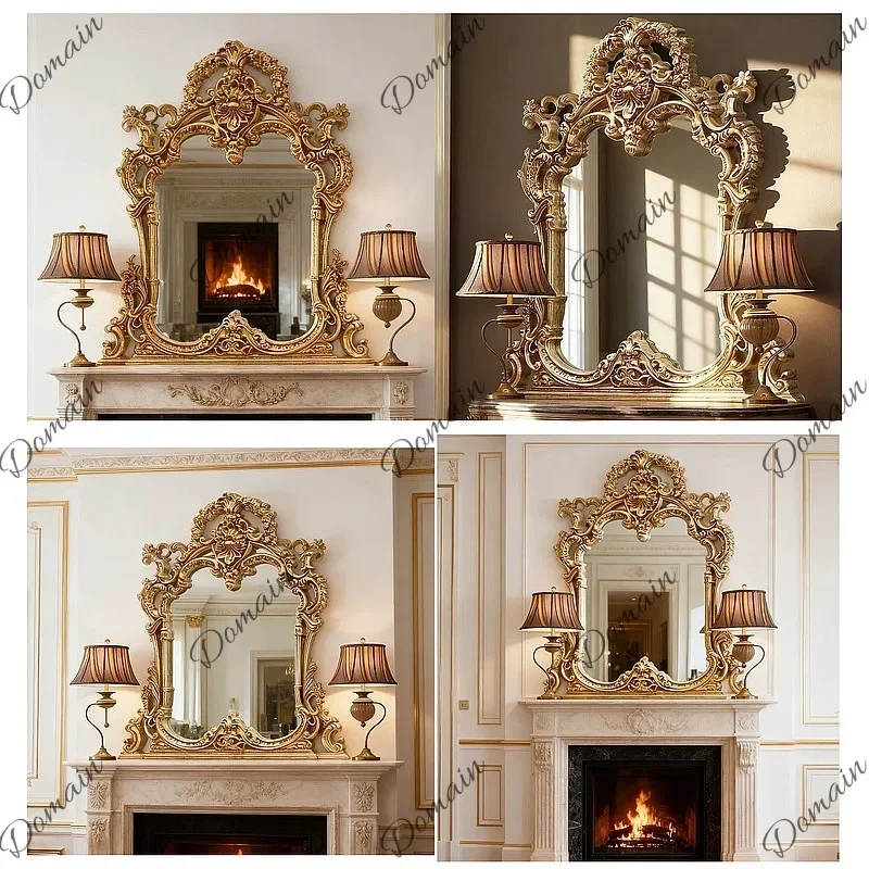 BJ French Baroque Carved Wall Mirror Luxury European Vintage Dressing Mirror For Living Room Bathroom Decor