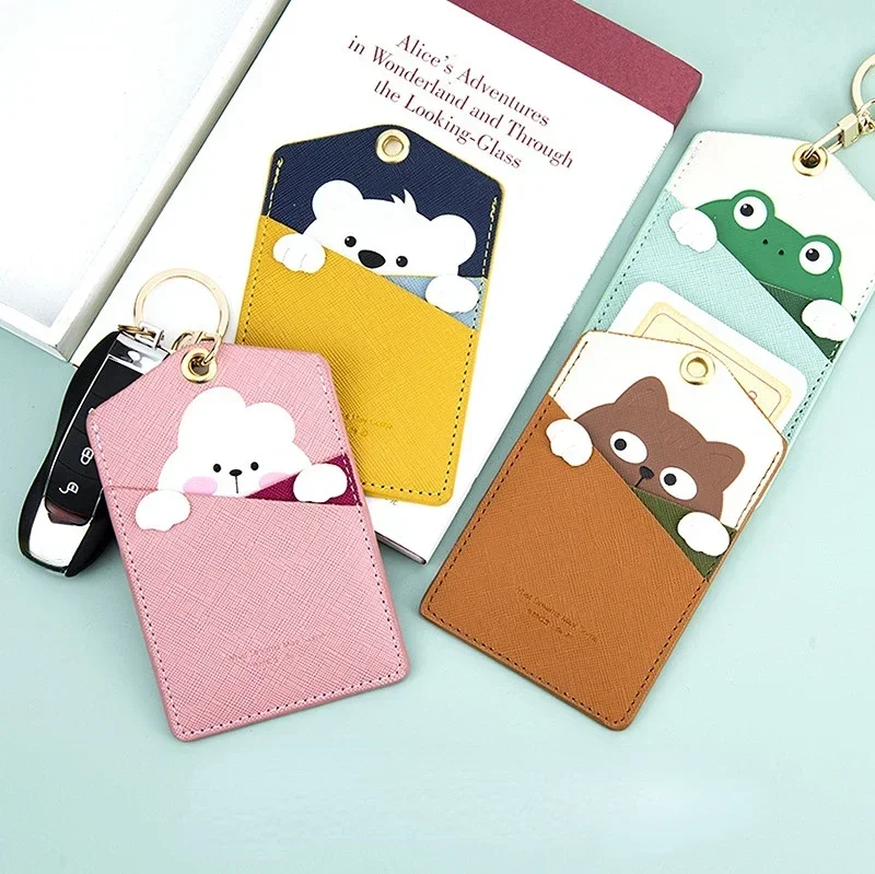 1pc Cute Poodle PU Card Holder Keychain Elevator ID Protection Cover Work Card Pendant Portable Key Accessories