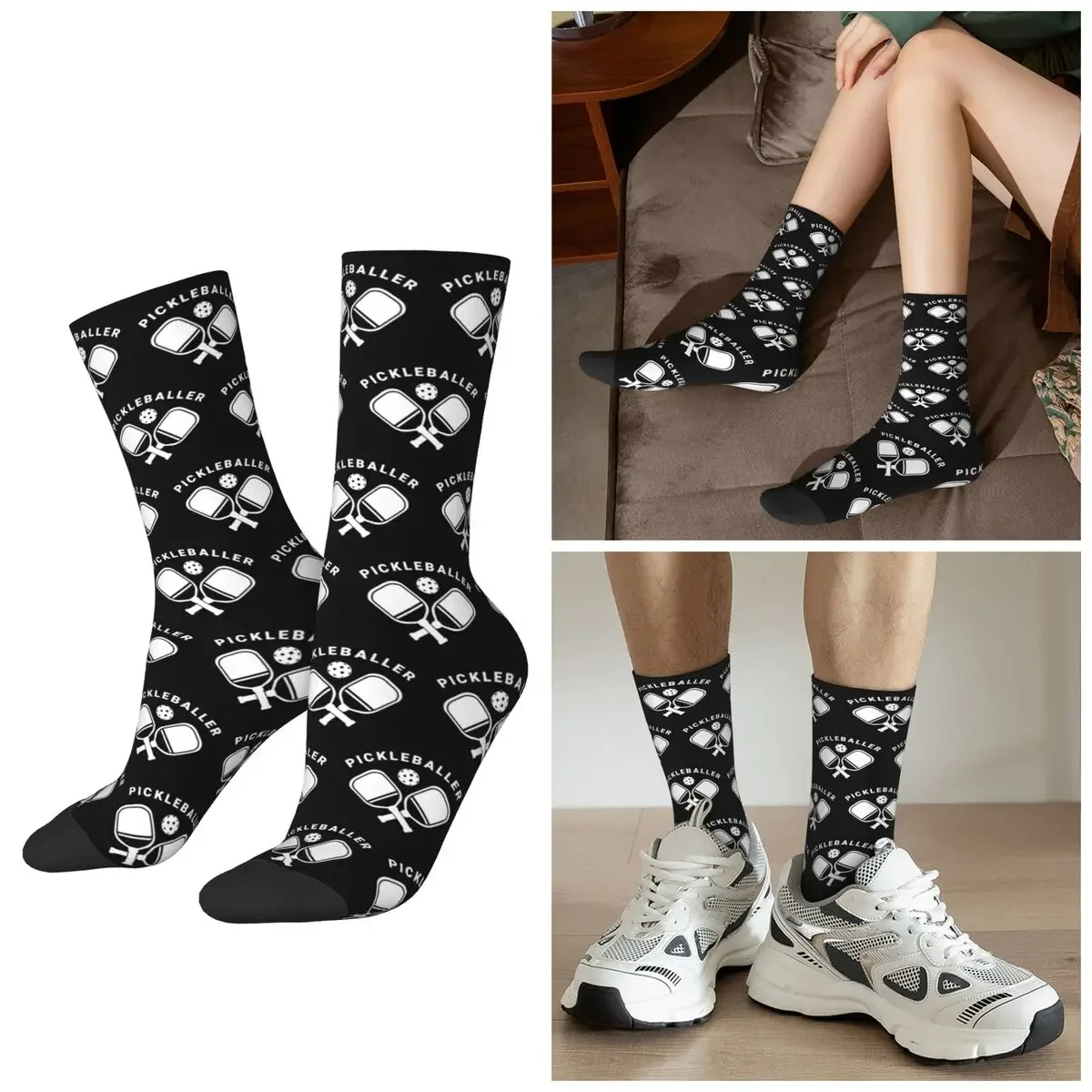

All Seasons Fun Pickleball Apparel Pickleballer Socks Harajuku Crew Socks Funny Stockings for Men Women Valentine's Day Gifts