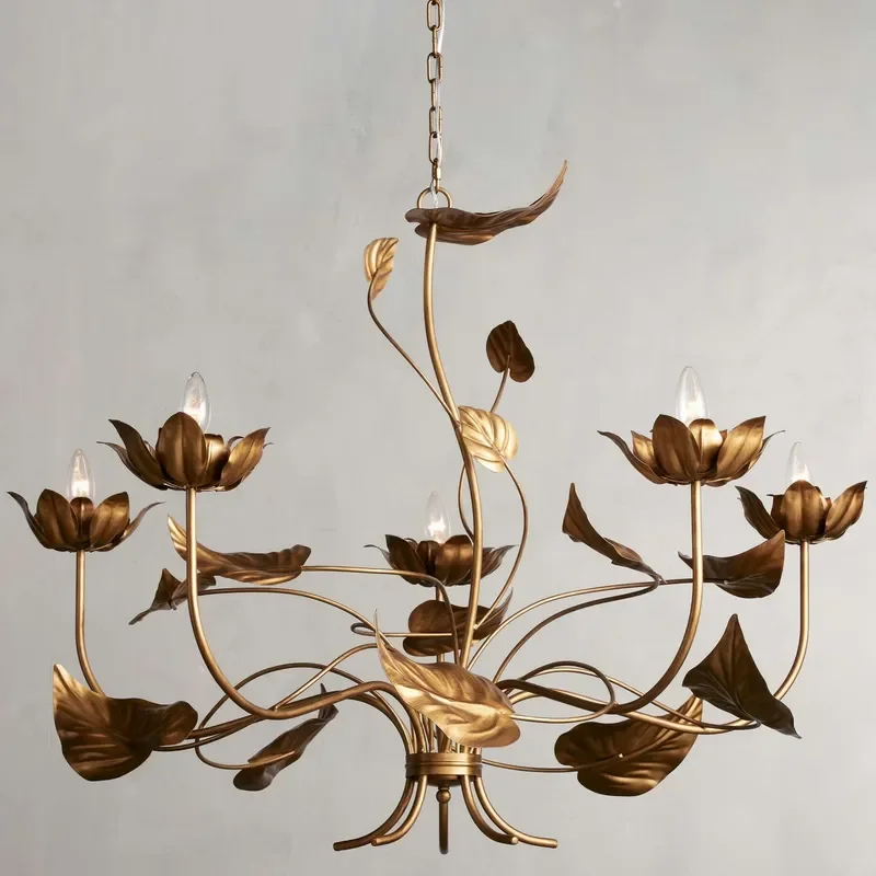 American Elegant Swirling Gold Branches and Leaves Chandelier for Home Decoration Living Room Bathroom Bedroom