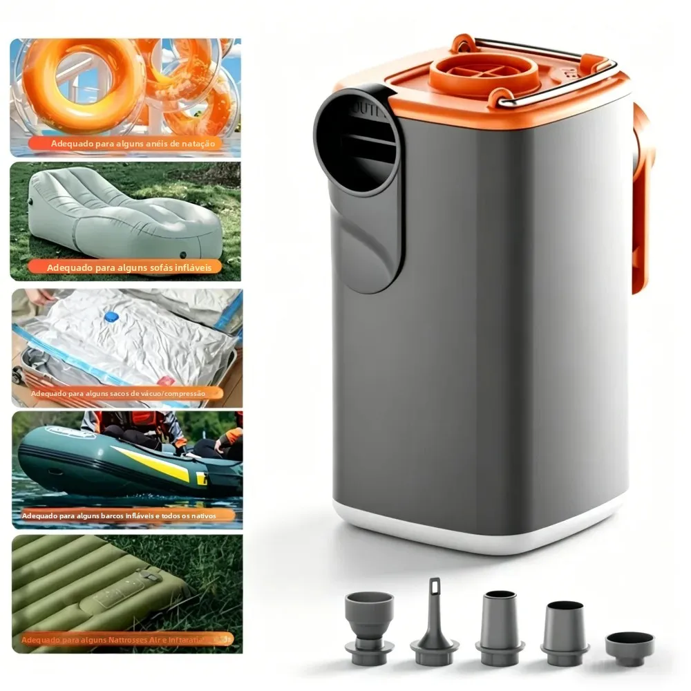 Bomba de Ar Portátil para Colchão de Camping, Inflador Sem Fio Recarregável, Bomba Infladora/Desinfladora de Almofadas de Ar para Caminhadas