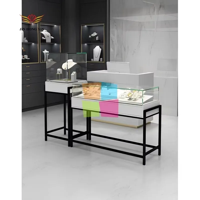 

Custom.Design Modern Jewelry shop Table Metal Luxury Lockable glass jewellery display showcase
