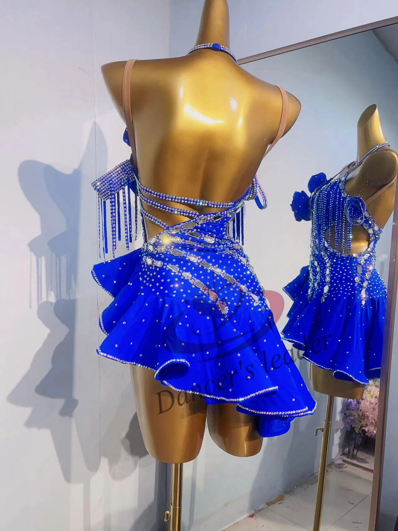Lateinischer Tanz, Bühnenaufführungsqualität, hochwertiger, individueller Wellenrock mit übermäßigem Diamant-Samba-Rumba-Tanzstil